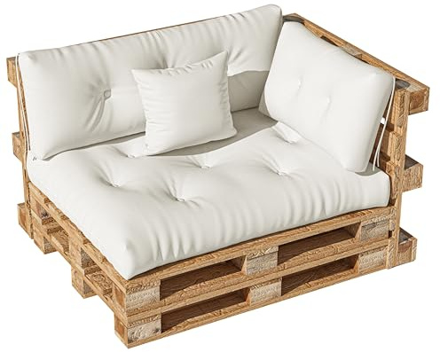 LELEFIDO Set di cuscini per pallet 4 pezzi – Cuscino di seduta 120x80 + Schienale 120x40 + Cuscino d'angolo 60x40 + Cuscino decorativo 40x40 – Comodi cuscini da giardino per mobili pallet