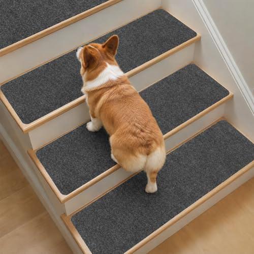 Otopone Peel and Stick Stair Treads, 15 Pcs Non Slip Stair Carpet Treads, Easy to Install for Families with Children, Elders and Pets (Grey, 76x19.5cm)