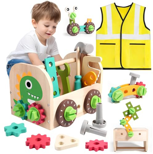 Culinavog Cassetta Attrezzi in Legno, Giochi in Legno, Attrezzi da Lavoro Giocattolo Bambini, Cassetta Attrezzi Bambini, Giochi Bambina Bimbo Educativi Regalo Bimbo 2 3 4 Anni(41 Pezzi)