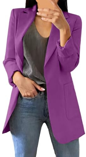 Generisch Blazer pour femme - Couleur unie - Élégante - Veste de costume décontractée - Veste d'hiver avec poches - Manches longues - Veste de travail - Coupe ajustée, lilas, 5XL