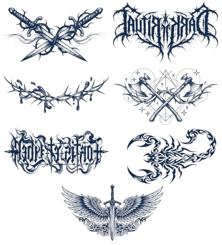 Qpout 7 Feuilles Tatouages Semi-Permanents Pour Adultes Hommes Grands Tatouages Cool Trib Cool Tatouages Temporaires Art Corporel Autocollants De Tatouages Tatouages éTanches Bleu Foncé