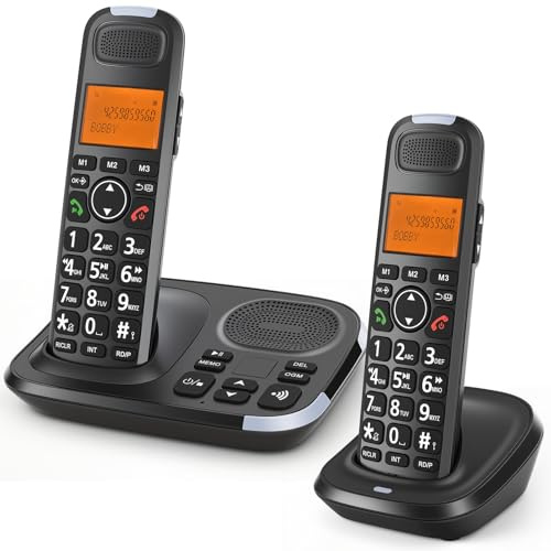 ORNIN D1015E Expandable Cordless Phone System with Answering Machine, Caller ID, Big Buttons, Speakerphone, Audio Assist - Home & Small Business(2 Handsets)