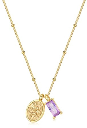Turandoss June Birthstone Necklace for Women,14K Gold Plated Birth Flower Rose Necklace with Alexandrite Pendant Necklaces Personalised Birthday Gifts for Women Girls Anniversary Jewellery