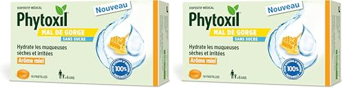 Phytoxil Pastilles Mal de Gorge sans Sucre - Arôme Miel - Dispositif Médical - Hydrate les Muqueuses Sèches et Irritées et Favorise leur Régénération - 16 Pastilles - à partir de 6 ans (Lot de 2)