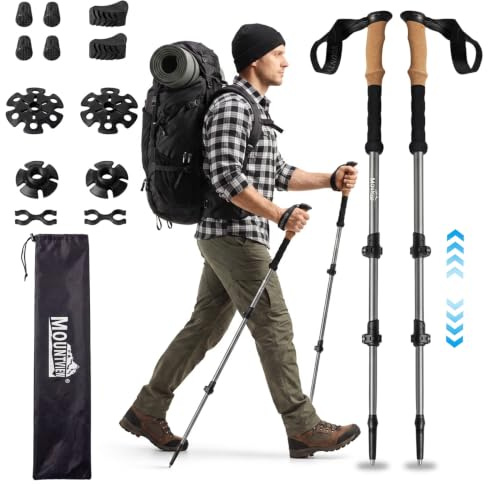 Walking Poles 2 Pack, Adjustable Collapsible Trekking Poles for Men & Women with Quick Lock, Lightweight Hiking Poles with Natural Cork Grip for Hiking, Camping & Backpacking