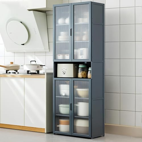 Diskbänkskåp, skafferi sidobord med dörrar, 3-nivåer hyllställ för kök, matsal, vardagsrum - modern design (60 x 30 x 175 cm)