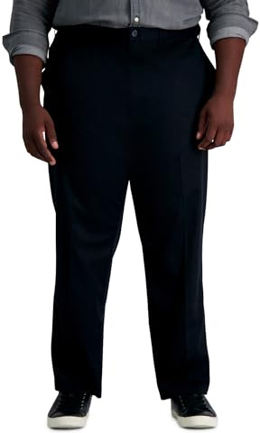 Haggar Mens Big-Tall Premium No Iron Khaki Classic-fit Expandable-Waist Flat-Front Dress Pants, Black, 46W x 32L US