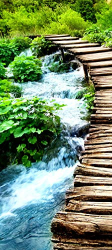 Bilderdepot24 Türtapete Brücke über einen Fluss 90 x 200 cm - einteilig Türaufkleber Türfolie Türposter - Landschaft grün Wald Natur