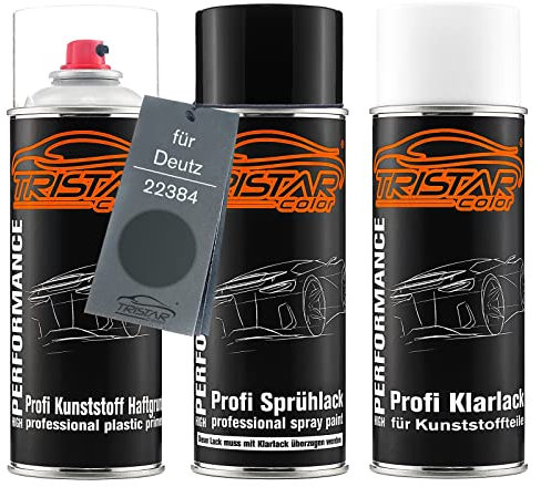 TRISTARcolor Peinture voiture Kit bombes de peinture pour plastique pour Deutz 22384 Greenland D.Grijs Agrar primaire d'adhérence peinture de base vernis clair avec plastifiant