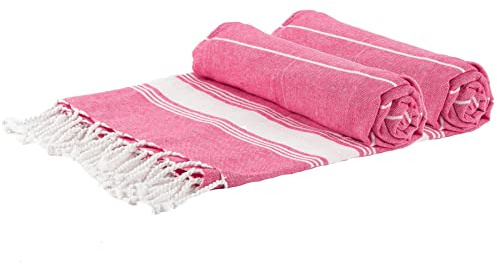 Nicola Spring Turkish Cotton Bath Towels - 170 x 90cm - Pink - Pack of 2 - Lightweight & Absorbent Large Adults Drying Beach Towel Bathroom Gym Cloth Sauna Hammam Shower Sheet