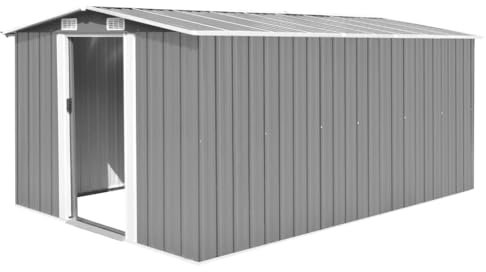 vidaXL Geräteschuppen 257x392x181cm Metall Grau Gerätehaus Schuppen Gartenhaus Gartenschuppen Lagerschuppen Werkzeugschuppen Gartenaufbewahrung