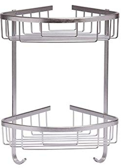 Optimal Products RUST FREE STAINLESS STEEL SHOWER CADDY RACK BATHROOM ORGANIZER CORNER SHELF & HOOKS (2-TIER STAINLESS STEEL CADDY)