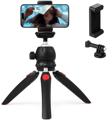 Polarduck Mini-Stativ, Smartphone-Stativ, Kamerastativ, Stativ für iPhone/Samsung/GoPro/, 360 Grad drehbarer Kopf & ausziehbare Beine, Telefonhalterung und GoPro-Adapter