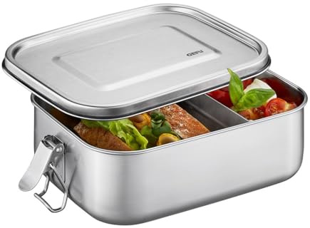 GEFU Lunchbox ENDURE Klein - 1000 ml Edelstahl Brotdose mit Trennsteg | Auslaufsichere Bento Box aus Metall für Schule & Büro - Spülmaschinenfest & BPA-frei - Luftdichte Vesperdose 1 Liter