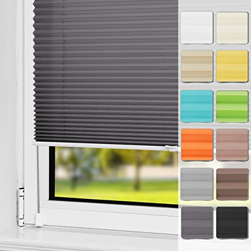 Magiea Plissee Klemmfix ohne Bohren, Jalousie Plisseerollo mit Klemmträger, (Anthrazit 50x120), Easyfix Klemmrollo Raffrollo, Sichtschutz Sonnenschutz, Faltrollo Rollos für Fenster & Tür