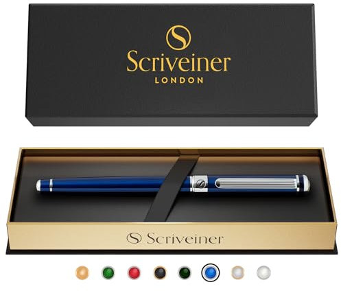 Scriveiner Tintenroller Midnight Blue - Hochwertiger Tintenroller mit Chromveredelung, schwarze Schmidt Ersatzmine, Geschenkbox, Professionelle (Mitternachtsblau)