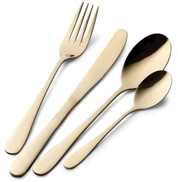 Prima Collection, Set da 24 Posate Serie Dream, Acciaio Inox, Colore: Oro, con Scatola Regalo (6 persone)