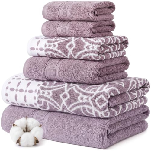 Modern Threads 2 Badetücher, 2 Handtücher, 2 Waschlappen, garngefärbtes Jacquard/einfarbiges Handtuch-Set, Rot (Monroe Orchid), 6-teiliges Set
