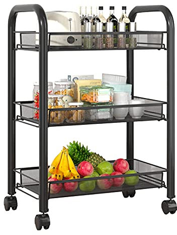 Mesa Camarera Carro de Servicio, 3/4/5 Capa Estante Almacenamiento Metal Ahorra Espacio para Sala de Estar Baño Comedor Carro Dormitorio, Fácil Limpiar, 2 Colores (Color : Black, Size : 44x26x63CM)