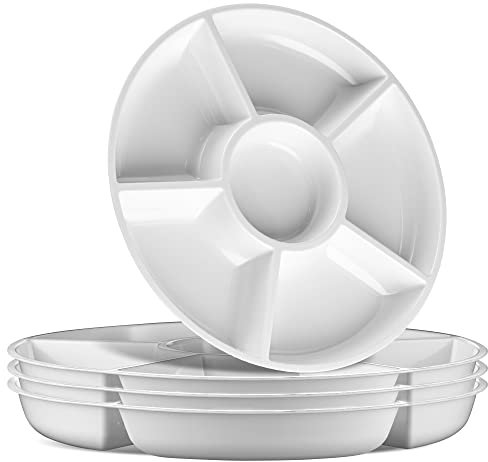 Plasticpro 6 Sectional Round Plastic Serving Tray/Platter (2, White)