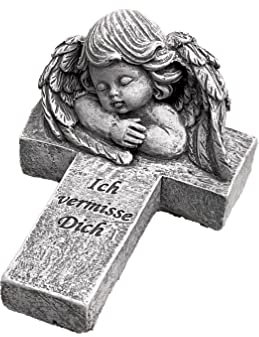 Grabschmuck Engel Kreuz Ich vermisse Dich Steinguss frostfest massiv