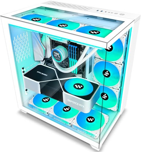 KEDIERS Boitier PC - Boitier de Jeu PC en Verre trempé Tour ATX avec 9 Ventilateurs RGB，C590，Blanc