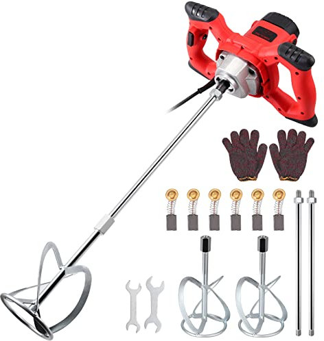 JUSTOOL 2100W Betoniera Elettrica 6 Marce 0-800 Giri/min Miscelatore per Malte con Asta Elicoidale M14 Kit Agitatore Industriale Professionale Velocità Regolabile per Malta Intonaco Vernice Colla