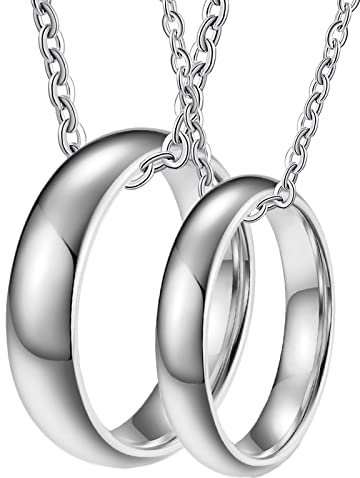 ANAZOZ Partnerkette Ringe 2 Stück, Wolfram Ringe Set Partner Verlobungsring Silberbandring Breit 6mm/4mm