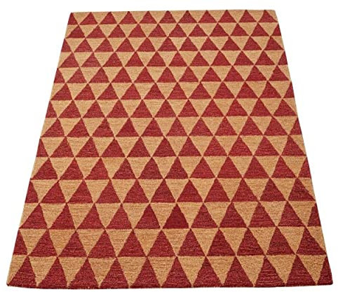 Teppich 100% Wolle Rot Gold 160X230 cm Orientteppich Handgetuftet HT313