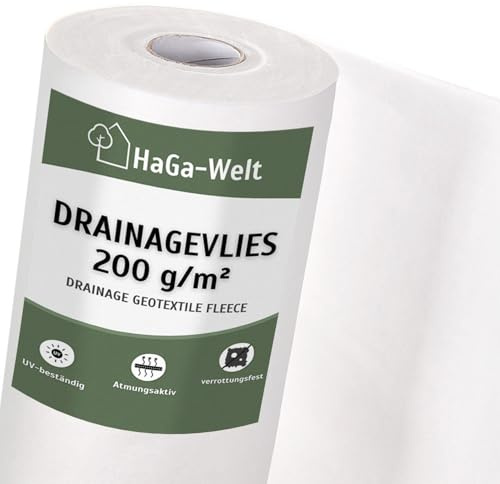 HaGa Non-tissé de Drainage 200g/m² en 2m x 50m comme Non-tissé de Drainage, Non-tissé pour bac à Sable, géo-Non-tissé, Non-tissé de séparation pour Le Jardinage et sous Les pavés
