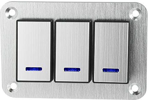 X AUTOHAUX 3 Gang Wippschalter Panel 3 Stifte Schalter DC 12V 24V Blau LED Silber