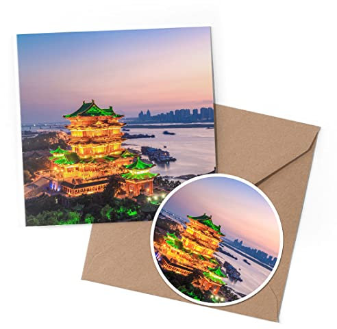 1 x Greeting Card & 10 cm Round Sticker Set - Pavilion of Prince Teng Jiangxi Province China - Birthday Thank You Friend Lover Fan Mum Dad Kids #53133