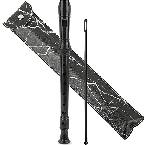 Jasenna Recorder Instrument for Beginner Adults,8-Hole Soprano Descant Recorder Music Flute with with Cleaning Rod & Leather Case For Home Entertainment(2-Black Marble）