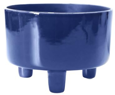 Ivyline Pisa Navy Keramikschale Übertopf auf Beinen – Premium-Qualität – UV-Stabiler & wasserdichter dekorativer Blumentopf für den Innenbereich – H 14 x T 19 cm
