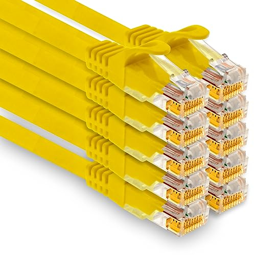 1aTTack.de - 10 x 1,0 m câble réseau Cat7, Ethernet Cat.7, câble de raccordement Lan et Cat 7 pour une vitesse Internet maximale et connecte tous les appareils avec prise RJ 45 jaune