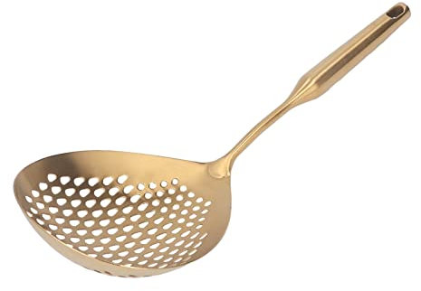 Gavigain Schaumlöffel, Spinnensieb, Küchenutensilien, Drahtsieb, Nudelsieb, Löffel, Edelstahl, Feinmaschiges Sieb, Geschlitzter Schaumlöffel Zum Kochen, Braten(Gold), 40 x 14,5 cm