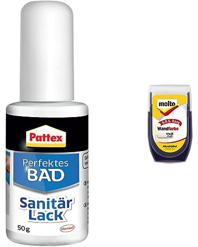 Pattex Perfektes Bad Sanitär Lack, weißer Fugenstift für die Reparatur von Rissen und Kratzern & MOLTO S.O.S. EASY WANDFARBE 30ML, weiss