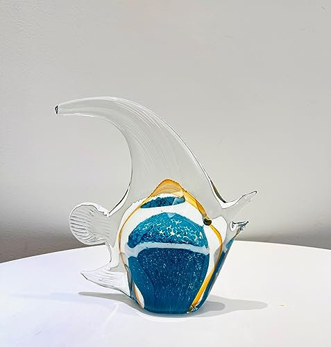 DECRZPB Glasfigur Blauer tropischer Fisch handgefertigt Briefbeschwerer aus geblasenem Kristallglas Glasurkunst für Tischdekoration Heimdekoration
