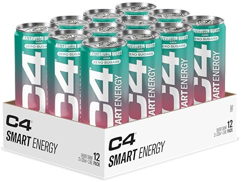 C4 Smart Energy Drinks Watermelon Burst 330ml (12 pack) | Sugar Free Energy Drink with 106mg Natural Caffeine, Brainberry, Nootropics, Vitamin C | Natural Energy Drink for Mental Focus On the Go