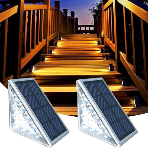 TOTHDATE 2er-Set Solar Treppenbeleuchtung Außen Warmweiß Licht, Solar Stufenleuchten Wegeleuchten IP67 Wasserdicht für Boden Veranda Dekor Hof Pfad Garten Gehwege
