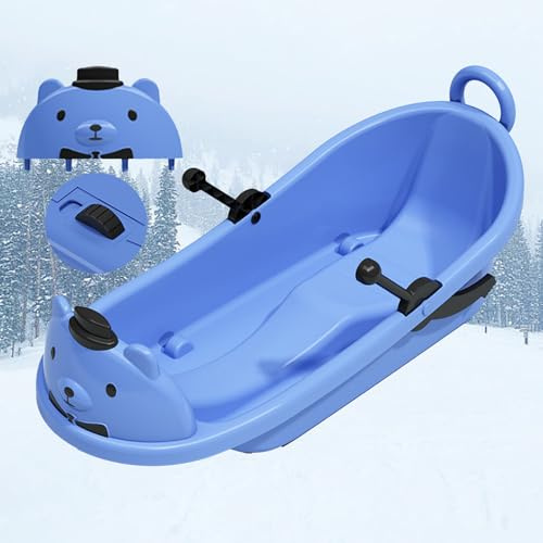 Children's Cartoon Bear Sled, with Pulleys Big Backrest Sled, Plastic Sled, Thickened Sled