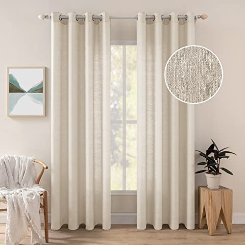 MIULEE Leinenoptik Voile Vorhänge Ösen 2er Hellbeige 140x160cm | Leinenoptik-Voile Vorhänge mit Ösen, lichtdurchlässig & unregelmäßige Textur, dekorativ für Wohn- und Schlafzimmer