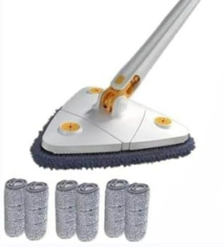 Trapeador Triangular Giratorio Ajustable de 360 °,Cepillo telescópico,trapeador de Microfibra,Adecuado para techos,Ventanas,Paredes,Suelos. (White)