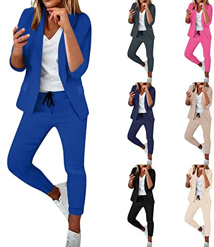 Hsternexy Hosenanzüge Für Damen Business Modern Elegant Blazer Anzug Set Einfarbig Streetwear Zweiteilig Hosenanzug Anzughose Revers Slim Fit Sportlich Büro Outfit Anzugjacke Sommer Freizeitanzug