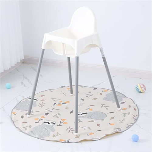 Treer Hochstuhl Bodenmatte Baby Runde Moderne Graue Hochstuhl Unterlage Bodenschutzmatte für Unter Hochstuhl, Spritzmatte Wasserdicht Rutschfest Krabbelmatte Baby Spielmatte (Faultier 1)