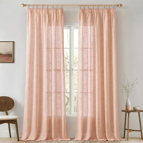 MIULEE Leinen Gardinen Vorhänge mit Kräuselband Weiss Gardine Vorhang Leinenoptik kräuselband Wohnzimmer Modern Voile Schienensystem Schlafzimmer 2er Set 140x245 cm Orange