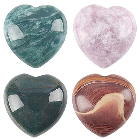 NWPNLXEA 4 Stück Rosenquarz Kristallgoldener Sandstein Herz Liebe Geschnitzte Handfläche Handschmeichler Yoga Zuhause Hochzeitsdekoration Geburtstag Liebesgeschenk Raumdekoration (Color : Set1)