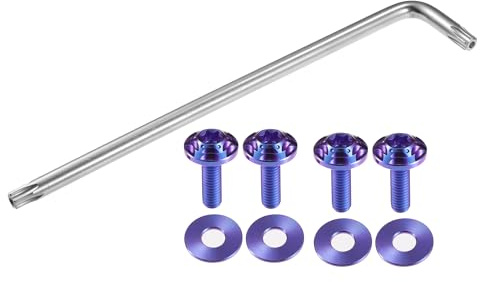 Partuto 1 Set Viti Antifurto Universali per Targa Auto 1/4 M6 - Bulloni di Sicurezza per Telaio Auto con 4 Rondelle - Lega di Titanio Viola Scuro