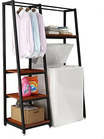 Generisch 4-stufiges Lagerregal über der Waschmaschine, über der Toilette mit Kleiderstange, platzsparend, für Badeutensilien, Pflanzen, Bücher