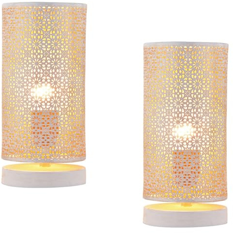 2er Set Boho Tischlampe Tuza handgefertigt aus Metall in Weiß 25 cm